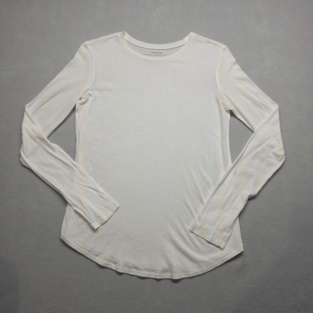 Vince Womens S Pima Cotton Modal Long Sleeve Crewneck Tee Shirt White